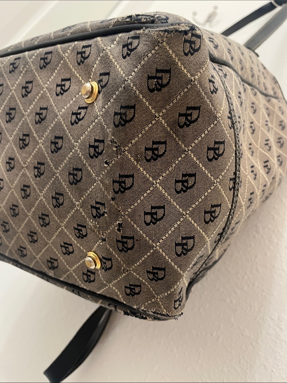 Dooney & Bourke Beige Monogram Tote with Black Trim - Picture 4 of 7